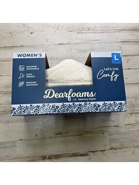 Dearfoams Women's Large 9-10 Memory Foam Indoor/Outdoor Slippers - Cream